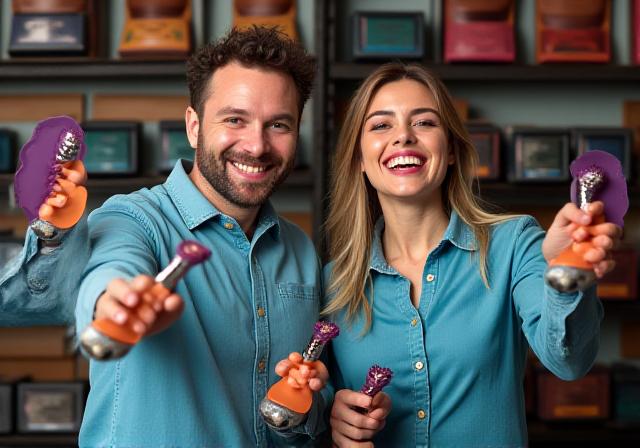 Team che testa nuovi spazzolatori con pose buffe